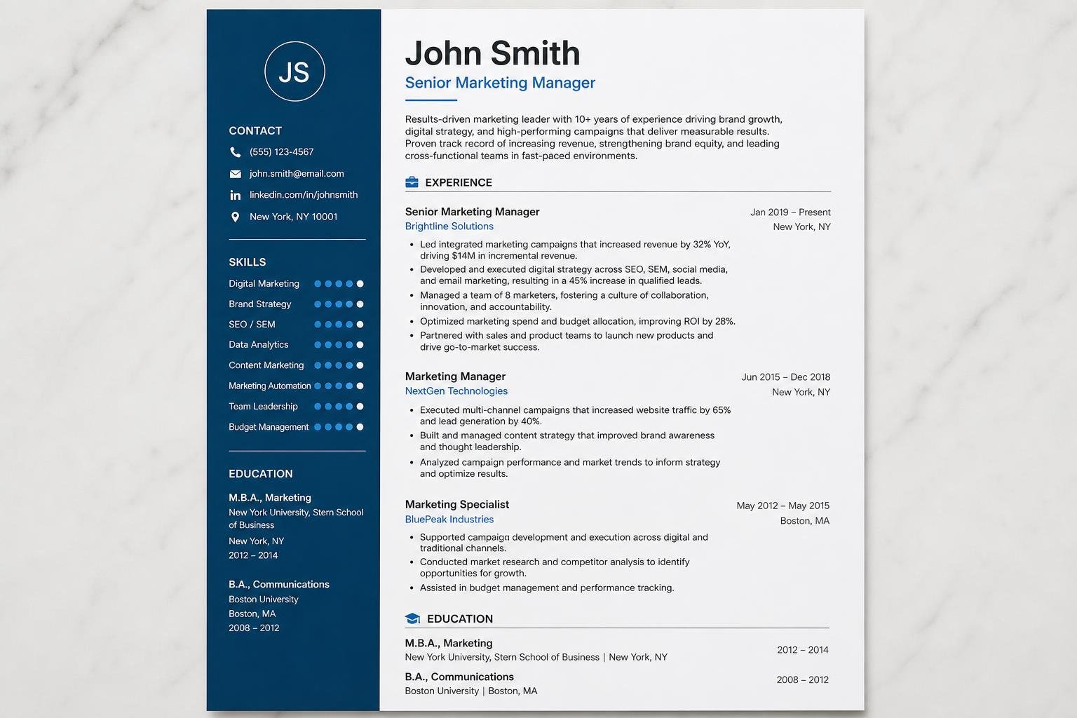 Professionally rewritten resume by ResumeGrow
