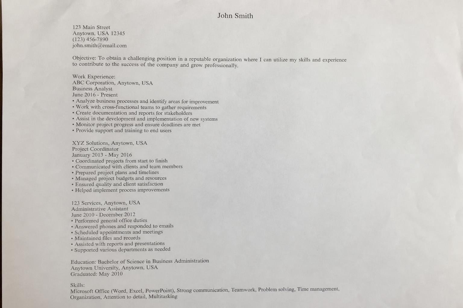 Original resume before ResumeGrow rewrite